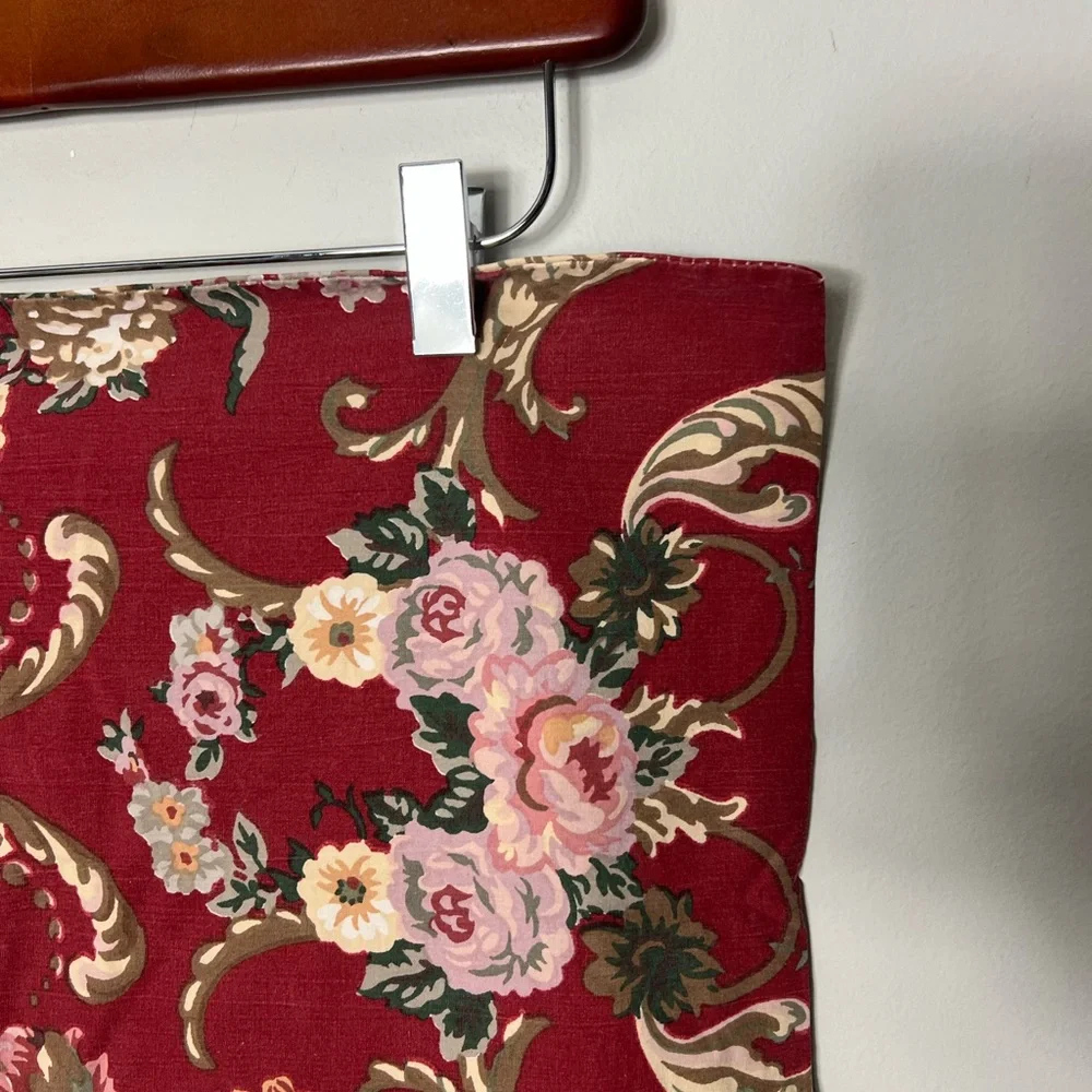 Vintage Ralph Lauren 100% Cotton Pillowcase Ruffle Trim Red Floral Rose
